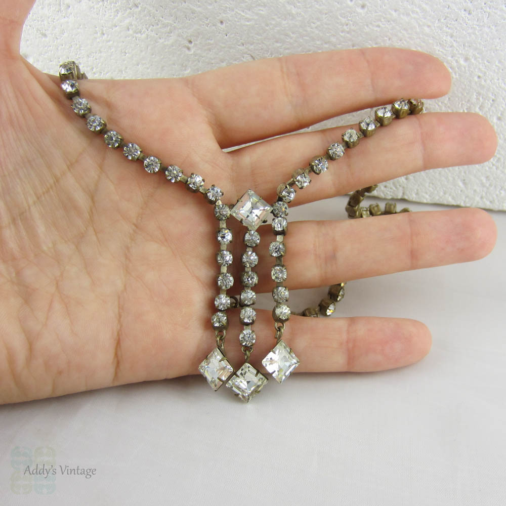 Vintage 1950s Sherman Rhinestone Necklace Clear 15 Inch